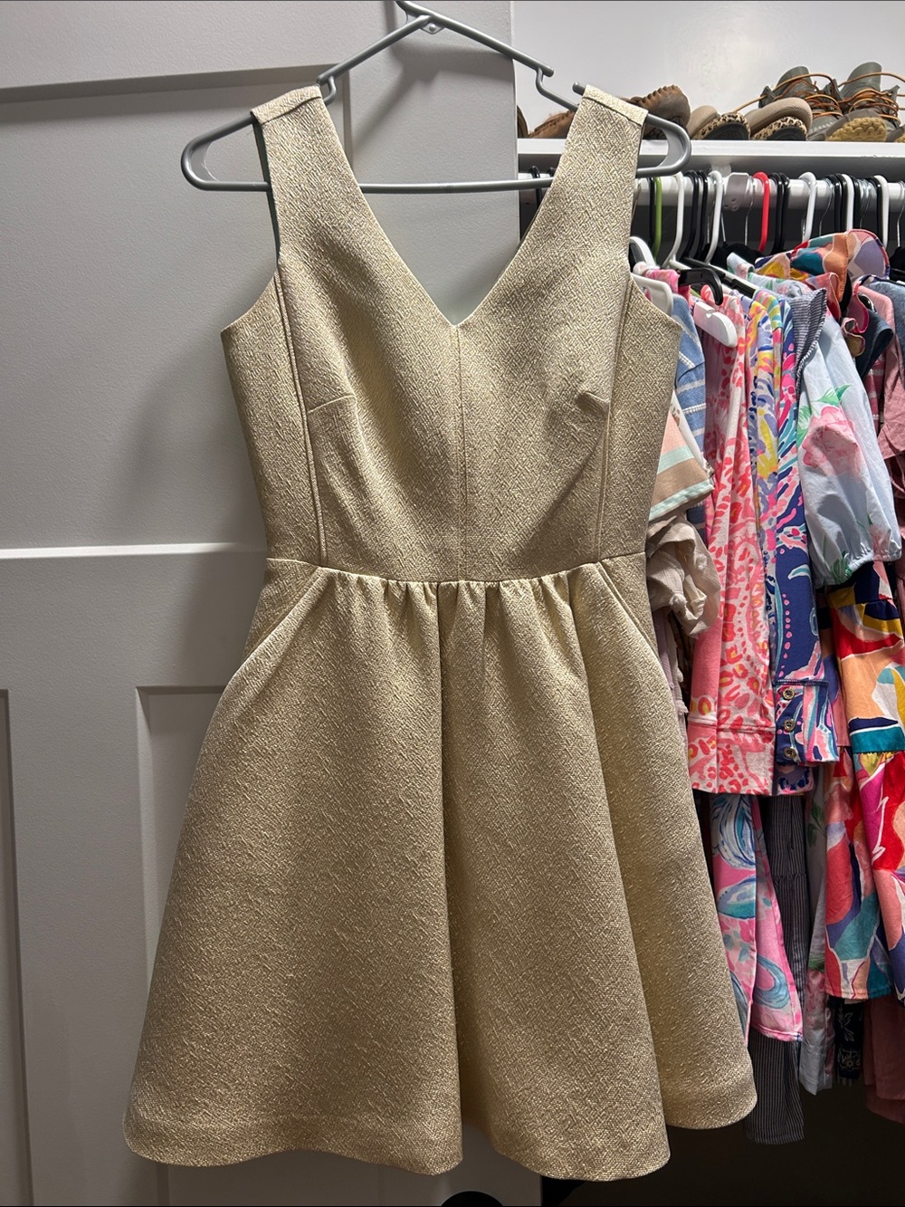 Vineyard Vines Cream Textured V-Neck Fit & Flare Dress
